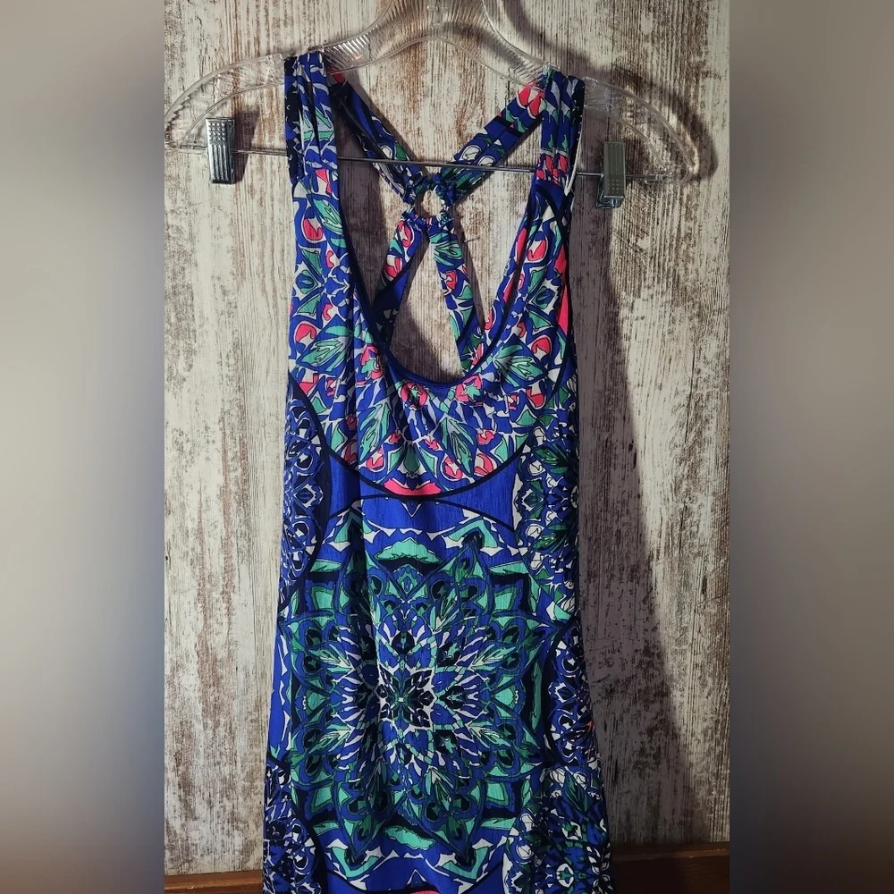 Vibrant Patterned Maxi Dress in Blue and Green